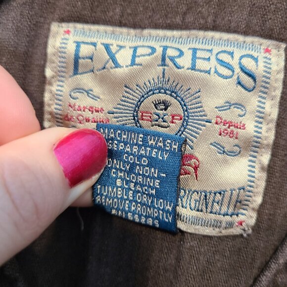 Vtg 90s Express Wide Wale Brown Corduroy Painter Bib Overalls Sz Medium Wide Leg - Picture 11 of 11